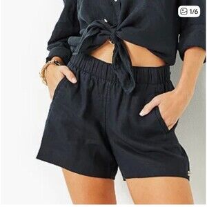 Lilly pulitzer women's Lilo Linen Shorts Linen Size M Black Mid-Rise Pull-On